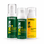 Farrell Naturals Teen Skincare Essentials Trio with Gentle Face Cleanser, Daily Face Moisturiser and Face Sunscreen SPF30 on a white background.