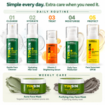 Farrell Naturals complete teen skincare collection routine graphic showing five daily steps and two weekly face masks.