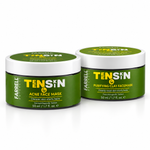 Farrell Naturals Teen Skin Reset Mask Set featuring Acne Face Mask and Purifying Clay Face Mask green jars on a white background.