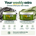 Farrell Naturals weekly face mask care graphic featuring Acne Face Mask and Purifying Clay Face Mask.