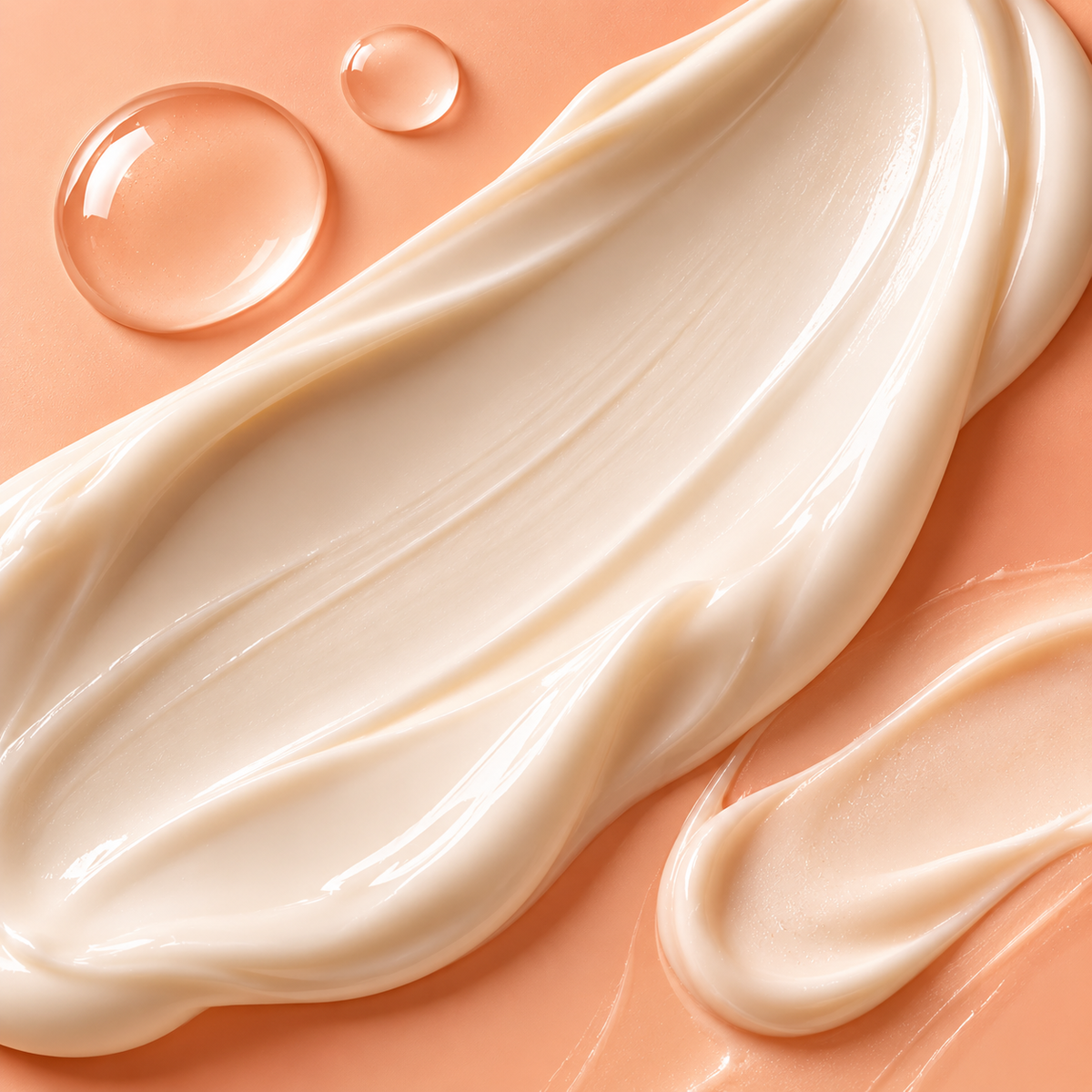 Smooth ivory moisturiser texture against a peach background representing dry and dehydrated teen skin.